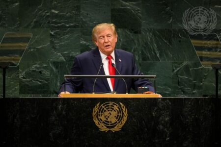 US President Donald Trump speaking about foreign policy and AI at UNGA 81