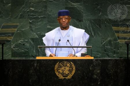 Sierra Leone President Julius Maada Bio addressing development financing at UNGA 81