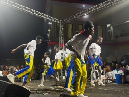 Pellet Aiah Foday & Members of Tabitha Talent Academy Dancing during Speedo’s show in Kono District