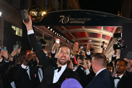 Harry Kane with his Ballon d’Or