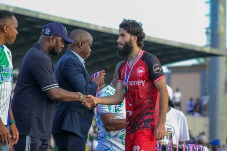 Magdy Gamal Fouda walking out of the pitch in Southern Arena Stadium