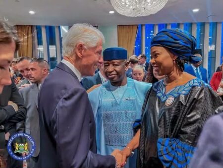 President Bio (middle), Bill Clinton (left) & Fatima Bio (right) at the UNGA81