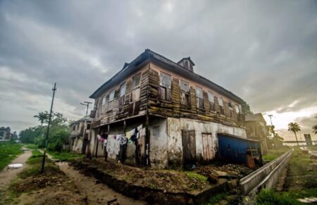 A dilapidated colonial building in Bonthe, Sherbro Island.