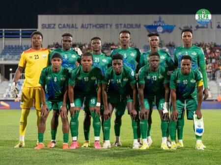 Sierra Leone U-20 national team players posing for a group photo