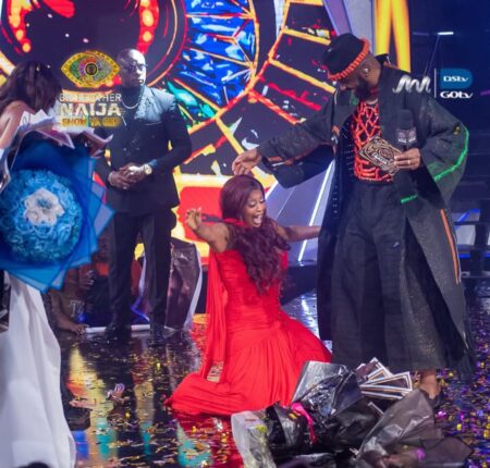 Big Brother Naija housemate Temi Nkem expressing joy after being announced winner of the 90 million naira cash prize.