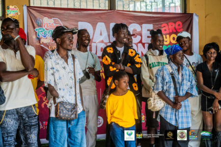 Pellet Aiah Foday (left) and other dancers during the Ministry of Tourism dancers audition