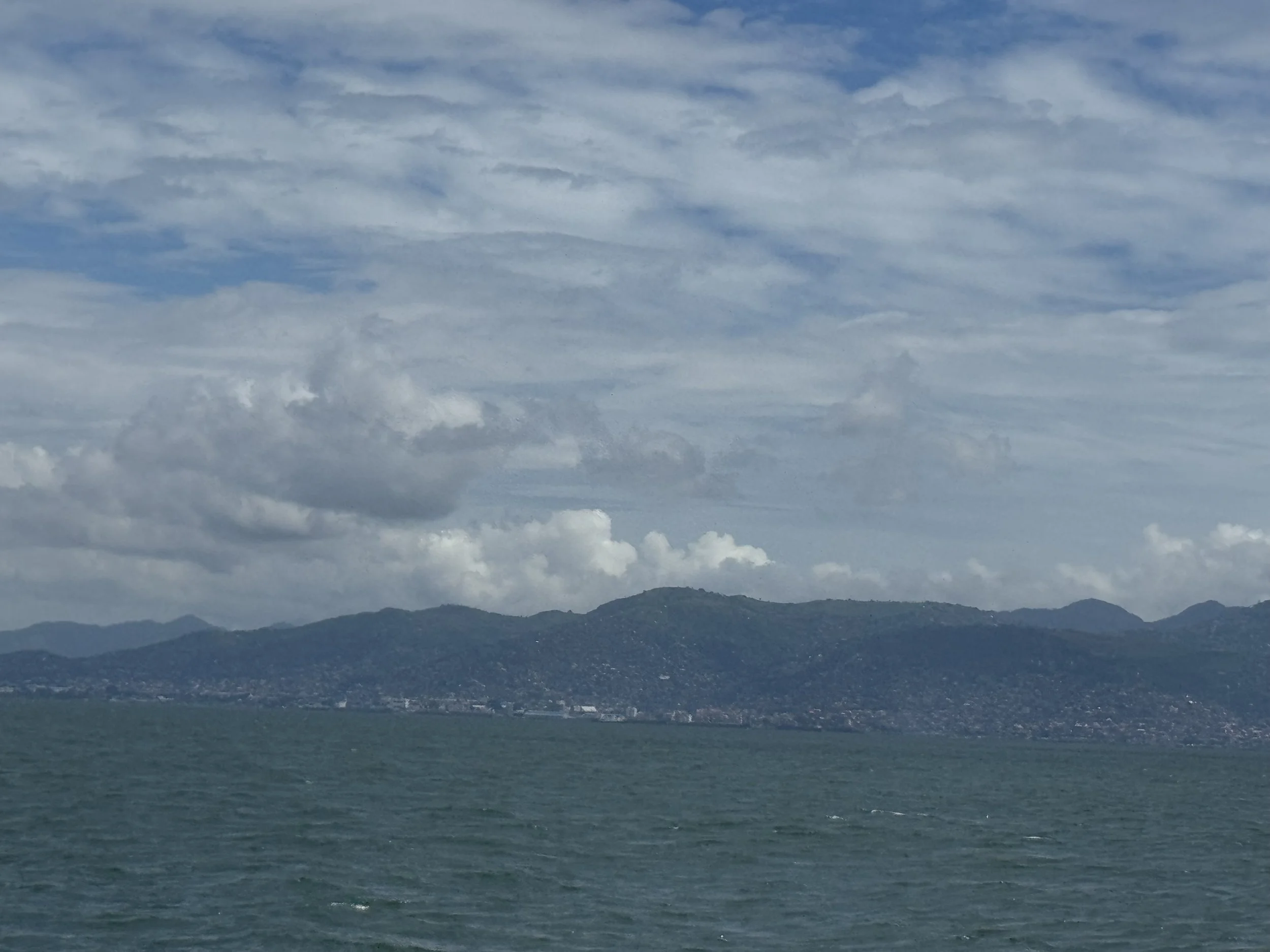 Freetown hills and port seen from the Sea Bird Express