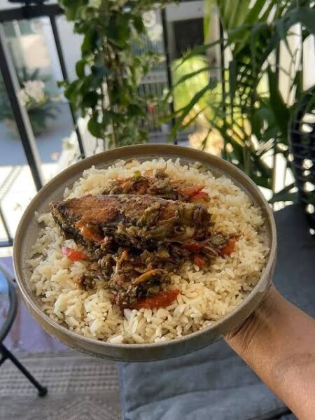 Local Sierra Leonean dish rice and fish