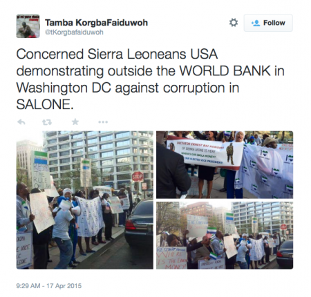 Concerned Sierra Leoneans protest at the World Bank, April 2015
